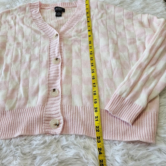 Just Polly‎ Women's Pink Checkered Button Up Cardigan Sweater. Size M - Picture 8 of 9